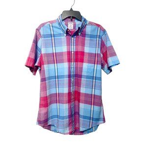 Brooks Brothers Mens Polo Regent Fit Button Down Collar, Checked Short-Sleeve Sh